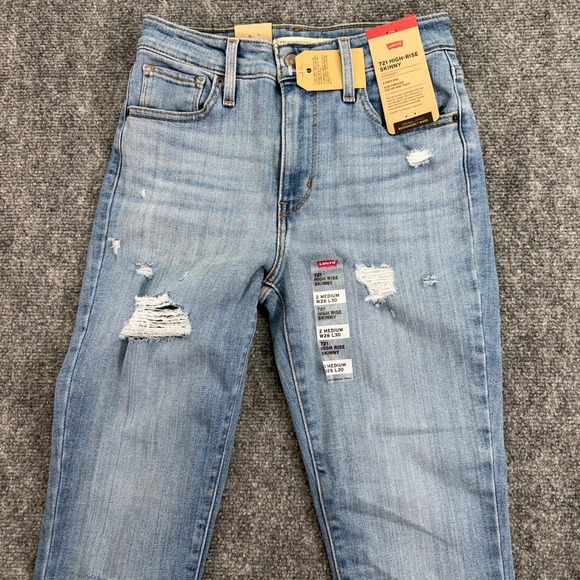 Levis Jeans Womens 2‎ Medium 26x30 (Fit 26x27) 721 High Rise Skinny Distressed - Picture 9 of 16